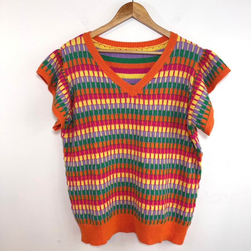 Colorful Striped Knit Sweater Top XL Indie Retro Dopamine Dressing Y2K Boho
